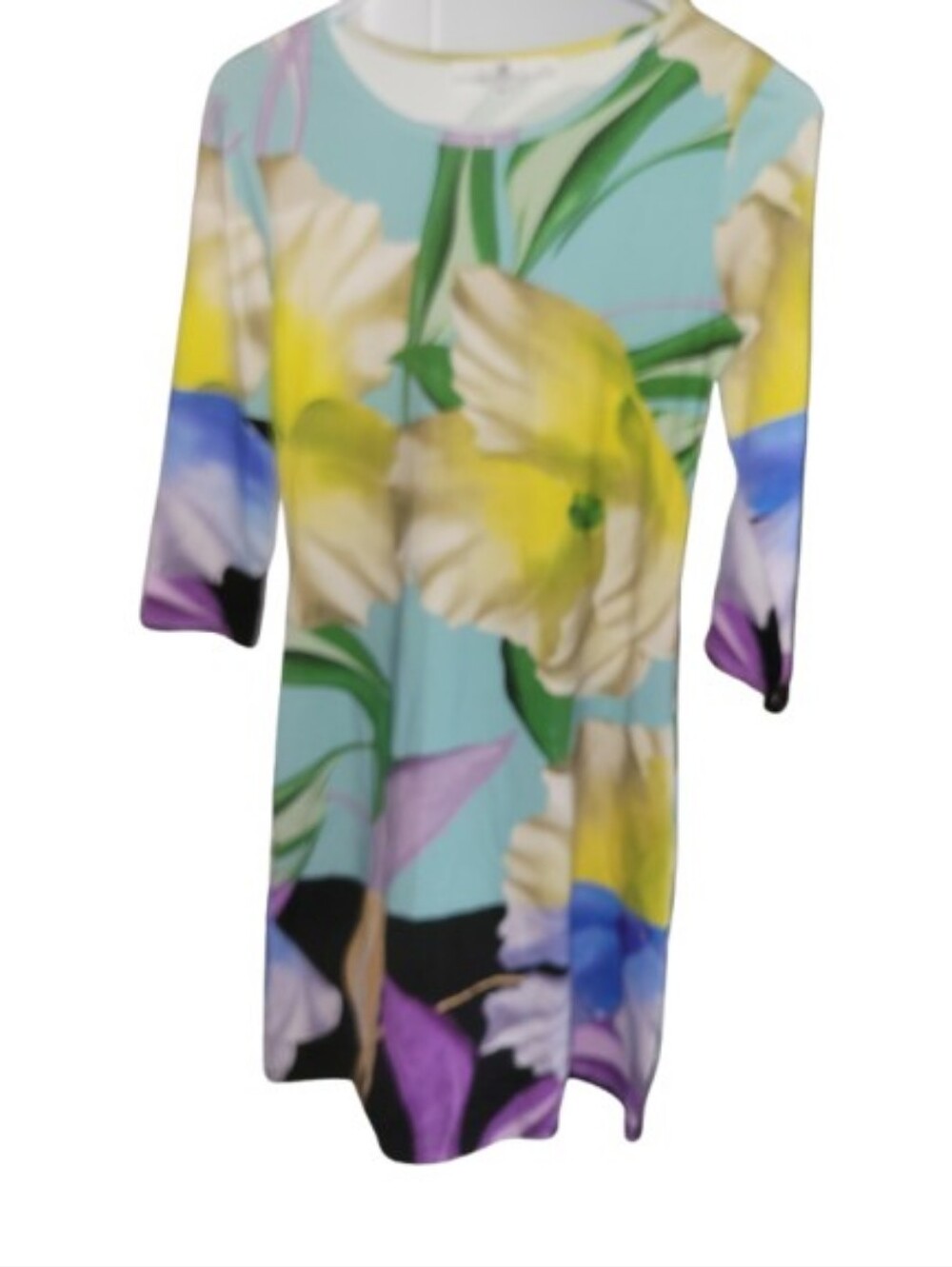 Jean Pierre Pastel Blue Floral Midi Dress with Yellow & Purple Blooms - Picture 3 of 5